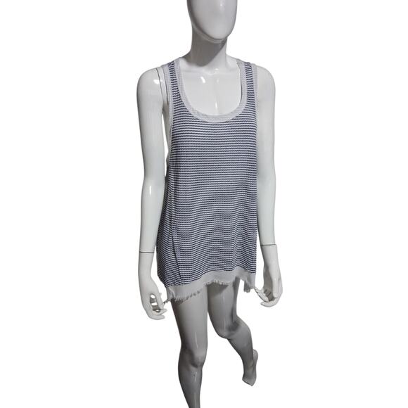 Umgee Nautical Tank Womens size Large Stripe Asymmetrical Beachy Scoop Neck Top - Picture 2 of 8